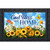 God Bless Our Home doormat with sunflowers, flowers, and butterfly design on blue background.
