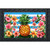 Pineapple and Stripes Doormat with colorful flowers and black frame, tropical design with orange pineapple.