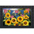 American Sunflowers Doormat with patriotic bunting and bright yellow sunflowers in decorative black frame.