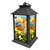 Black Sunflower Dance Lantern with yellow sunflowers, blue butterflies, and green leaves on a white background.