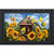 Goldfinches and Sunflowers doormat with birds, sunflowers, and butterflies on a wooden birdhouse background design.