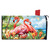 Flamingo Pair Mailbox Cover with pink flamingos, tropical flowers, and palm trees on a beach background.