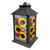 Black metal lantern with sunflowers and ladybugs on black and white checkered background, Ladybugs and Sunflowers Lantern.
