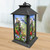 Black Country Birds Lantern with colorful bird and floral design on a wooden surface.