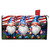 Saluting Gnome Mailbox Cover with three patriotic gnomes and American flag design on white background.