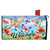 Butterflies and Poppies Mailbox Cover with colorful butterflies, poppies, and "Welcome" text on blue background.