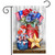American Flowers Garden Flag with patriotic jars, flowers, and star on a wooden background display.