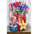 American Flowers Garden Flag with red, white, and blue flowers, stars, and patriotic ribbons displayed.