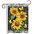 Elegant Sunflowers Garden Flag with yellow flowers, green leaves, and butterflies on gray background.