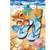Blue polka dot flip flops, seashells, starfish, sunglasses, and straw bag on sandy beach scene.