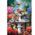Spring Bath Birds House Flag with colorful birds, butterflies, and flowers around a stone fountain outdoors.