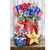 American Flowers House Flag with patriotic flowers, red can, blue jar, and gold star decoration.