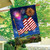 American Flag Firework House Flag with vibrant fireworks and waving American flag design on a pole.