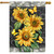 Elegant Sunflowers house flag with vibrant yellow blooms and butterflies on a dark floral background.