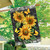 Elegant Sunflowers House Flag with yellow flowers and butterflies on a black background with grey border.
