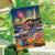 Oceanside Fireworks House Flag with beach scene, lighthouse, fireworks, and American flag decorations.