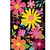 Vibrant Spring Fling House Flag with colorful flowers, butterflies, and dragonflies on black background.