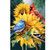 Birds in the Garden House Flag with colorful birds on a large sunflower with green leaves.