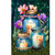 Be a Light Jars House Flag with candles and flowers design on a blue background.
