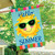 Hello Sun Summer House Flag with smiling sun wearing sunglasses on colorful background.