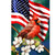 American Floral Cardinal House Flag with red cardinal, white flowers, and American flag design.