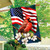 American Floral red cardinal bird house flag with USA flag and white flowers design.