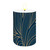 Organic Flow Flameless Candle, navy blue with gold leaf pattern, flameless candle with yellow glow.