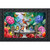 Spring Bath Birds Doormat with colorful birds, flowers, and a fountain design on a black background.