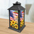 American Sunflowers Lantern, black metal lantern with sunflowers and American flags design on sides.