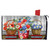 Red White and Beautiful Mailbox Cover with floral baskets and patriotic design on white background.