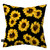 Sunflowers Indoor/Outdoor Pillow with bright yellow flowers on a black background, square decorative throw pillow.