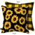 Sunflowers Indoor/Outdoor Pillow, yellow sunflowers on black background, yellow and brown checkered back.
