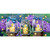 Fireflies Mini Mat with three glass jars, candles, and purple flowers surrounded by fireflies.