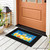 Hello Summer Lemonade Mini Mat with colorful lemonade glasses on a black background at front door.