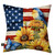 American Country Indoor/Outdoor Pillow with USA flag, sunflowers, bluebird, and butterfly colorful design.