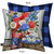 Red White and Beautiful floral throw pillow with patriotic design on front and blue plaid back.