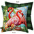 Flamingo Pair Indoor Outdoor Pillow, green checkered back, pink flamingos on tropical beach floral design.