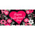 Happy Valentine's Mini Mat with pink heart, flowers on black background, Valentine's Day greeting card design.