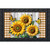 Sunflower Duo Doormat with three bright yellow sunflowers, butterflies, on a brown plaid and wood background.