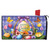Happy Easter Egg Basket colorful mailbox cover with purple bow and butterflies on blue gingham background.