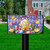 Happy Easter Egg Basket Mailbox Cover with purple plaid background and colorful Easter eggs and flowers.