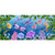 Dragonflies Mini Mat with colorful dragonflies and flowers on a blue background with green leaves.