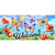 Butterflies and Poppies Mini Mat with colorful butterflies, red poppies, and Welcome text on blue background.