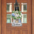 Crated Mason Jars Wood Door Hanger with white, blue flowers and Welcome sign on brown door.