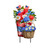 Red White and Beautiful Metal Art with patriotic flowers and American flags on a decorative stand.