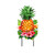 Pineapple and Stripes Metal Art, vibrant orange pineapple with green leaves, pink flowers, and tropical foliage.
