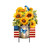 Metal art American Country garden decoration with sunflowers, blue bird, and butterfly on a stand.