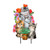 Garden Cats Metal Art with three cats, flowers and a potted plant on metal stand.