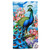 Fancy Peacock Cotton Hand Towel with vibrant blue, green, and colorful floral design on white background.