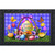 Happy Easter Egg Basket Doormat with colorful eggs, flowers, and butterflies on a purple background.
